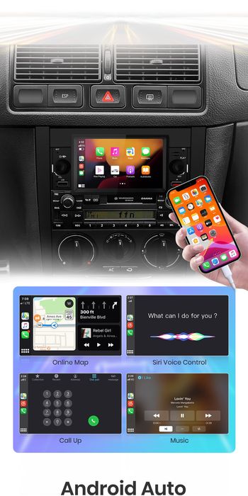 Rádio 1din 5 polegadas CARPLAY Android auto VW Peugeot Honda Kia NOVO