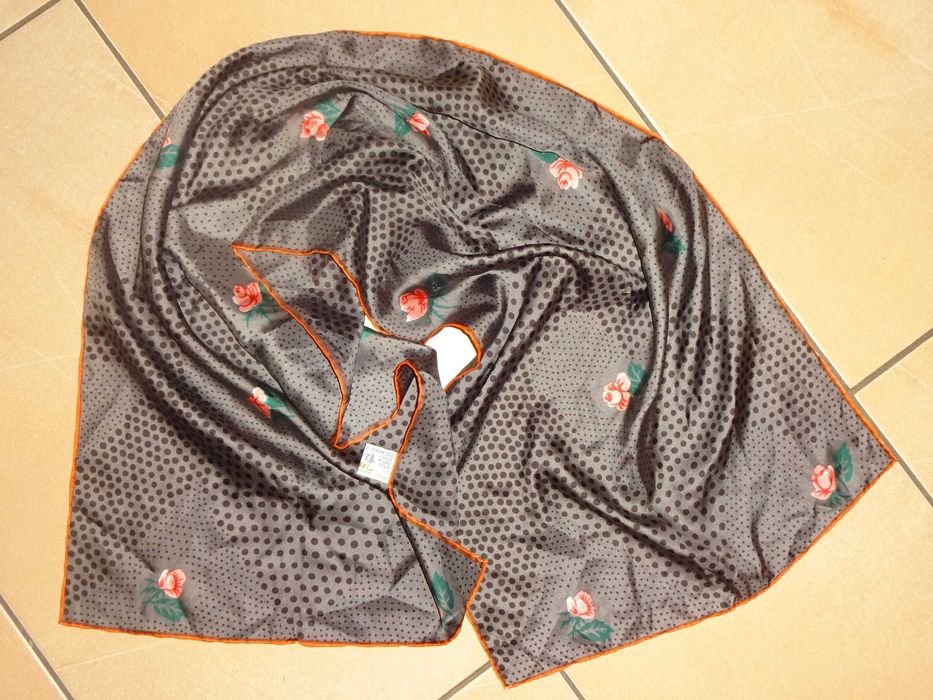 PEARL Hand Printed 100% PURE SILK jedwabny rolowany szalik apaszka