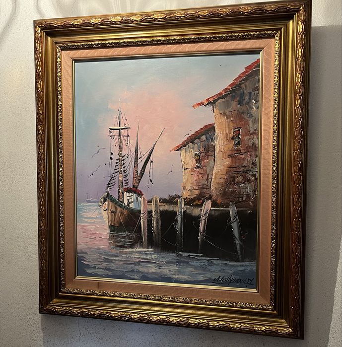 Quadro antigo com moldura em talha dourada