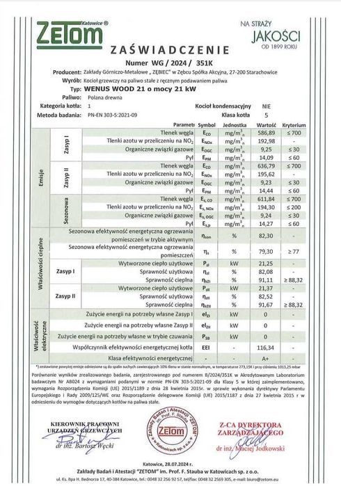 Kocioł / piec ZĘBIEC WENUS WOOD 21kW na drewno