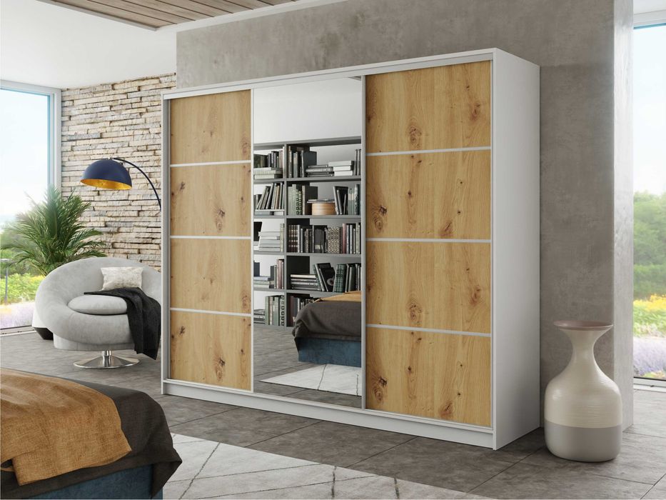 Szafa przesuwna Black 150x205x56 z lustrem i 4xszuflada