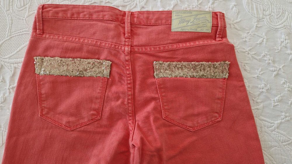 Calças de ganga skinny, Mango, coral, tamanho 36
