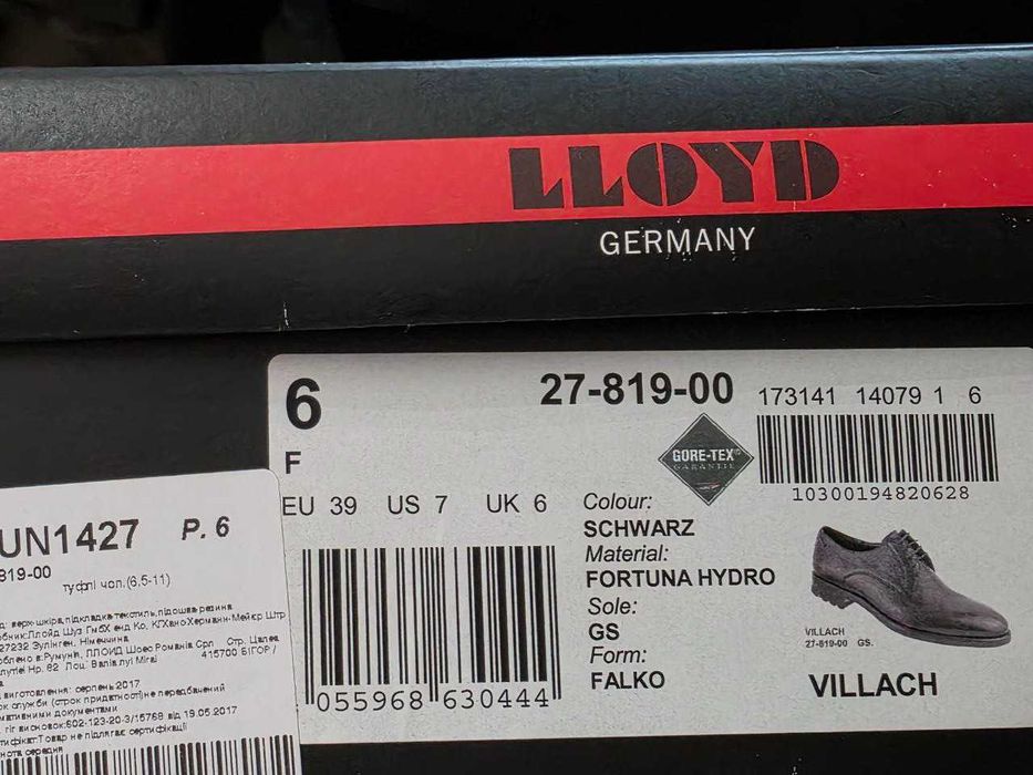 Кожаные мужcкие туфли дерби Lloyd Villach Gore-Tex Derbys Оригинал