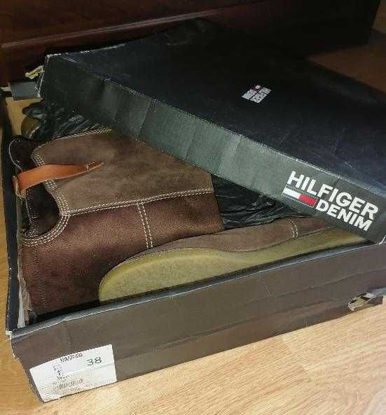 Botas altas pele em castanho Hilfiger denim