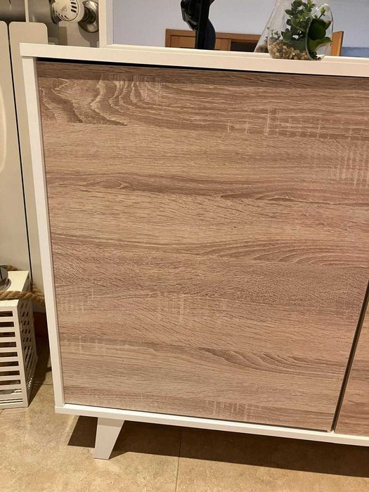 Aparador branco brilhante carvalho 3 portas puxadores invisiveis 154cm