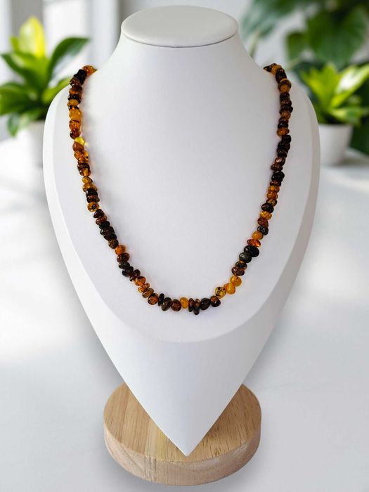 Korale z bursztynu, BURSZTYN bałtycki baroczek koniakowy #1052