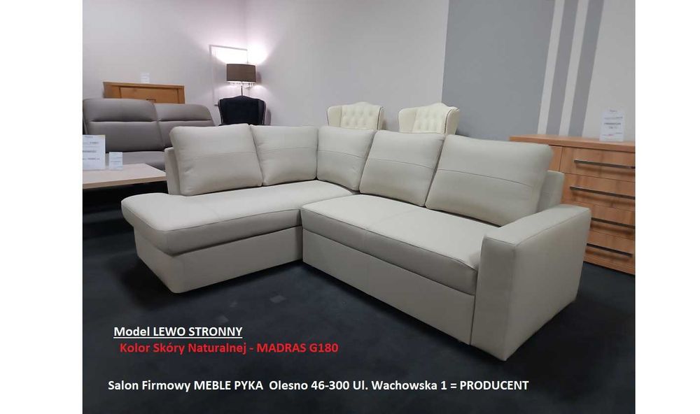 -35%  Narożnik MODERN 225 x 170 cm, SKÓRA NATURALNA Producent OLESNO