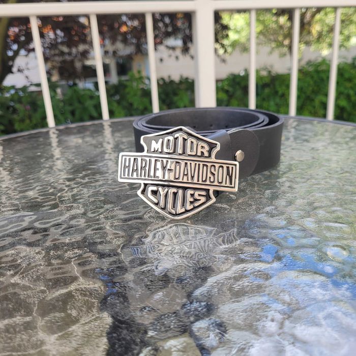Czarny męski skórzany pasek Harley Davidson 130 cm