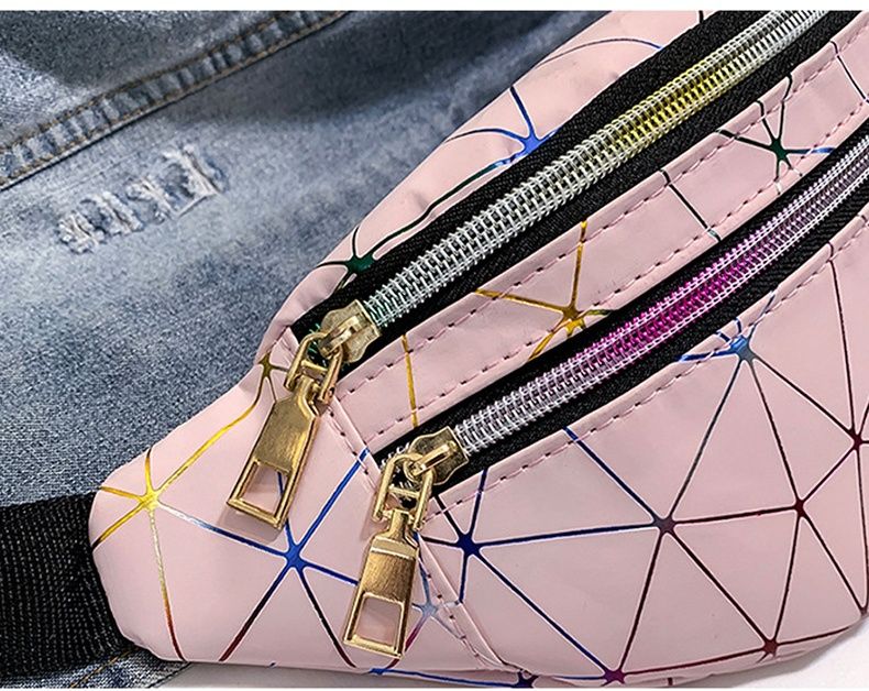 Nowa nerka torebka saszetka, różowa, kolorowe wzory holo, 3 przegrody,