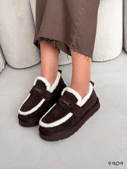 Угги-лофери жіночі натур. замша, зимові лофери шоколад, лоферы 36-39р