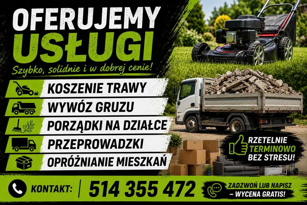 Koszenie trawników i pielęgnacja ogrodów ,wywóz gruzu na terenie całego województwa!!! nr:514-355-472
