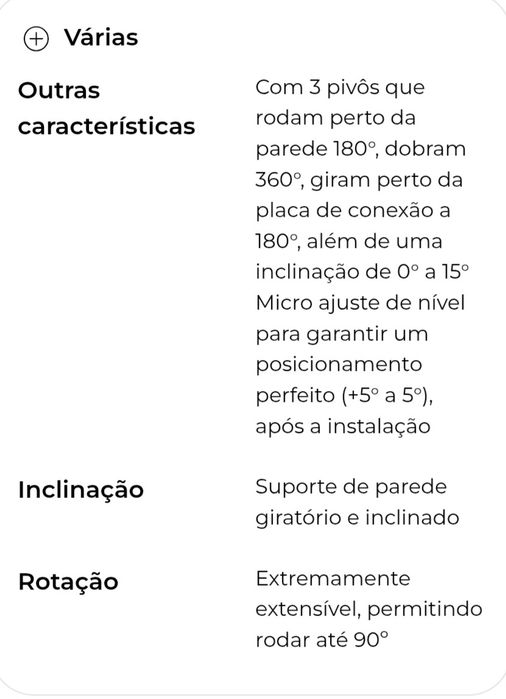 Suporte TV Full Motion 13" - 86" Nedis (como novo)