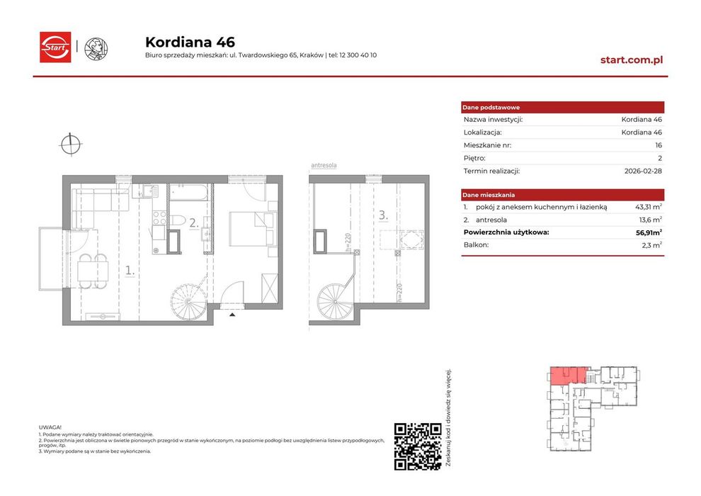 1-pokojowe mieszkanie 57 m² + balkon Bez Prowizji - Widok 2