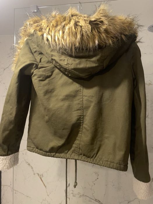 Kurtka parka khaki futro baranek S
