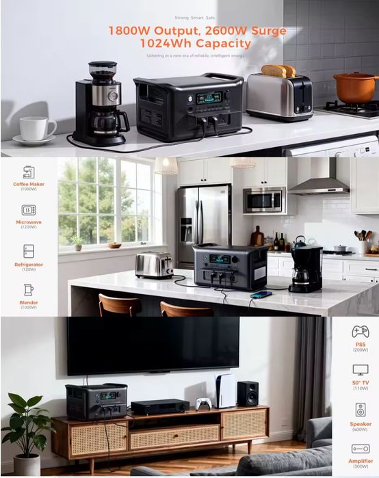 Нова станція 1800W/ 1024Wh / LiFePO4 / БДЖ/UPS/ зарядка за 1 год