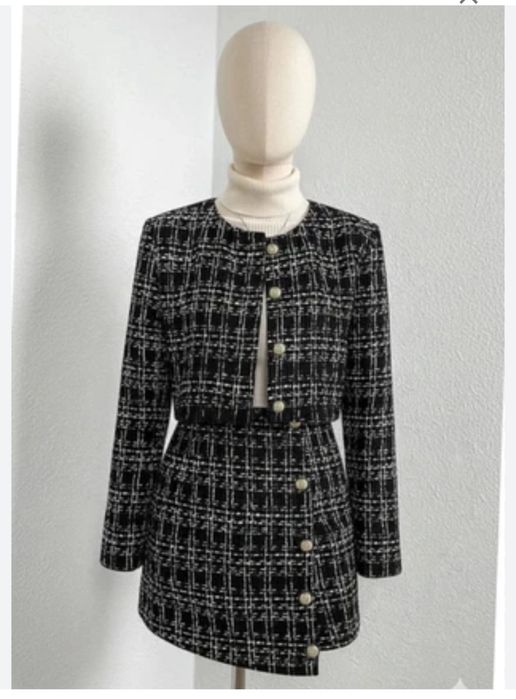 Tweedowa sukienka zestaw komplet set 44 xxl 42 xl mini spódnica żakiet