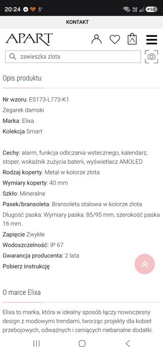 Nowy Elixa Smartwatch Apart