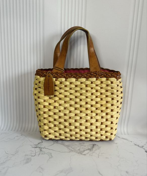 Вінтажна соломʼяна/плетена сумка з шкірою russell and bromley