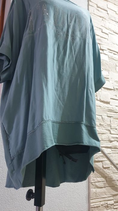 Bluzka tunika damska włoska Paris miętowa asymetryczna bawełna XL