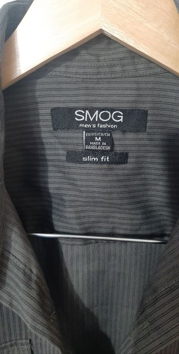 Męska szara siwa koszula w delikatne paski slim fit smog