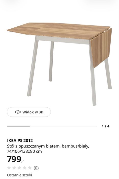 Stół z opuszczanym blatem IKEA PS 2012, stan dobry