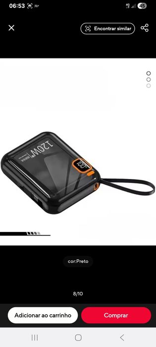 Mini powerbank portátil 120W para telemóvel de carregamento rápido.
Á prova de água. 

Com entrada Typ C e saída Typ C. 
Nova na caixa original a estr