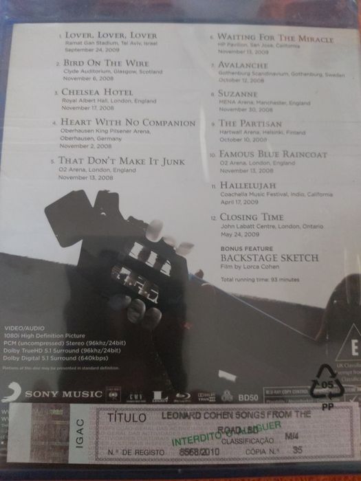 Bluray - Leonard Cohen - Songs From The Road  NOVO SELADO