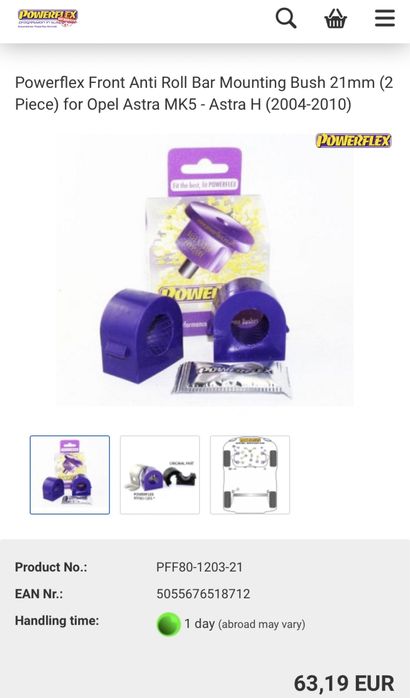 Casquilho/Apoio barra estabilizadora Astra H Powerflex