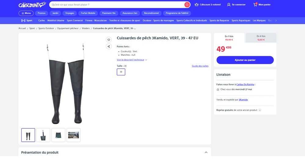 3Kamido Botas de pescadores de coxa Tam 40
