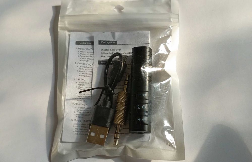 Adapter AUX odbiornik Bluetooth, Jack 3,5mm, do radia, głośników itp.