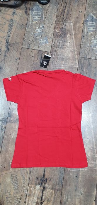 Czerwona koszulka damska bawełna premium logo trzy pasy S