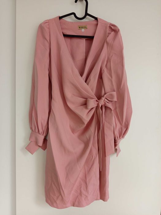 Sukienka XS pudrowy róż kopertowa