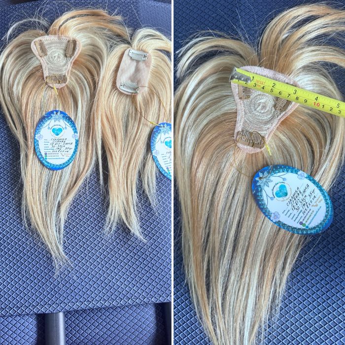 Натуральная накладка топпер чёлка типатинг волосы блонд 35 см
