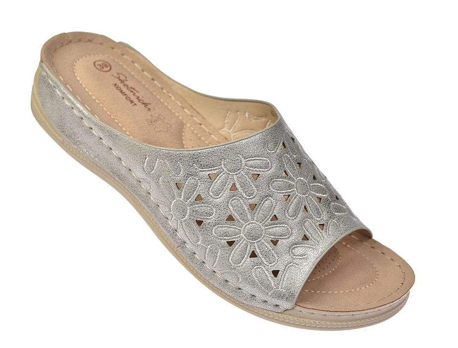 Klapki damskie komfortowe koturn skóra wkładka 0548 SL roz. 36