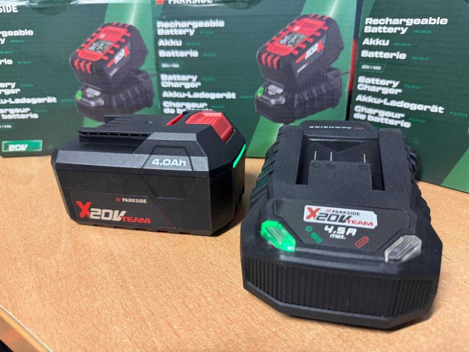 Kit Carregador 4,5A Parkside 20V PLG 20 C3 + Bateria 4Ah