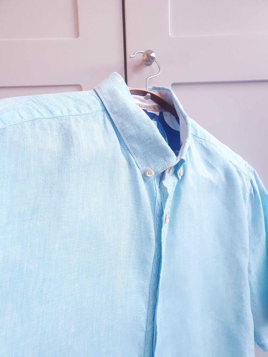 Niebieska turkusowa koszula lniana męska Colours & Sons 100% len L