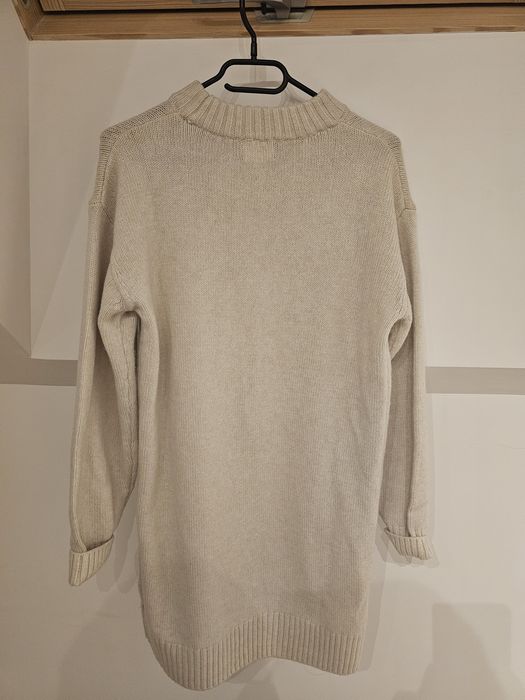 H&M Sweter damski, długi, kolor creme, rozmiar XS, loose fit