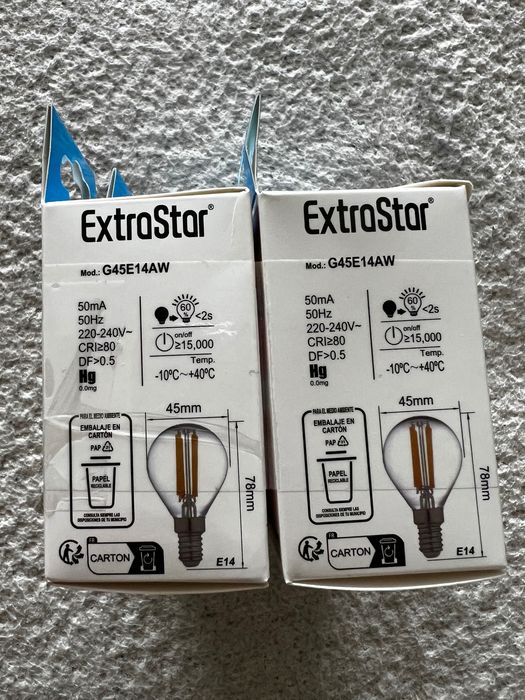 Lâmpada E14 6W 2700K  750 lumen LED  ExtraStar Model: G45E14AW