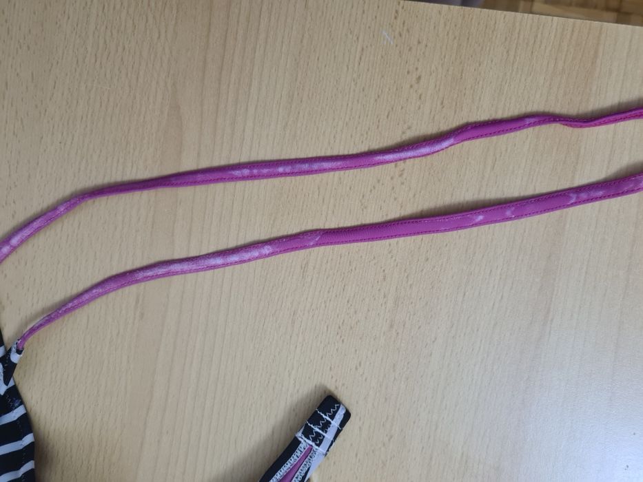 Strój kąpielowy bikini dwuczesciowy różowy czarny biały w paski