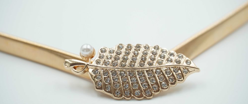 pasek damski sprężynka złoty liści cyrkonie perełka Extra