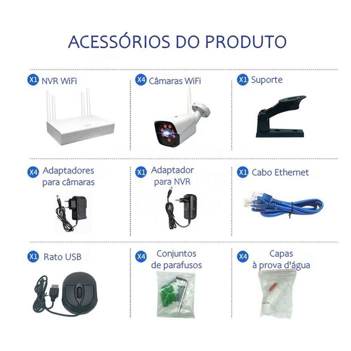 Conjunto 4 Câmaras FullHD ‼️ Sem Fios ‼️ Monitorização Pessoas