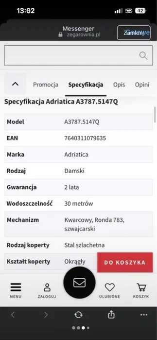 Zegarek damski marki Adriatica