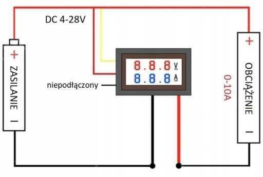 Woltomierz Amperomierz DC 10A 100V Prąd Stały