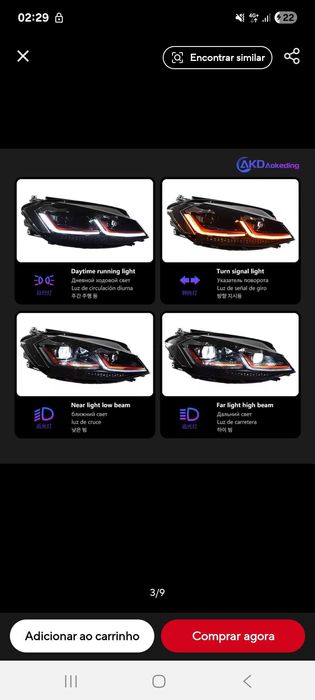 Faróis Golf 7.5 LED