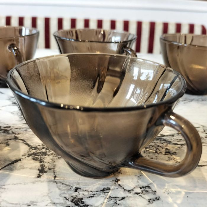 Filiżanki do herbaty kawy vereco france - ciemne szkło ! zostały 2 szt