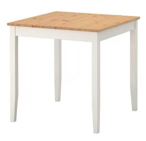 Mesa de refeição quadrada, tampo pinho, estrutura branca