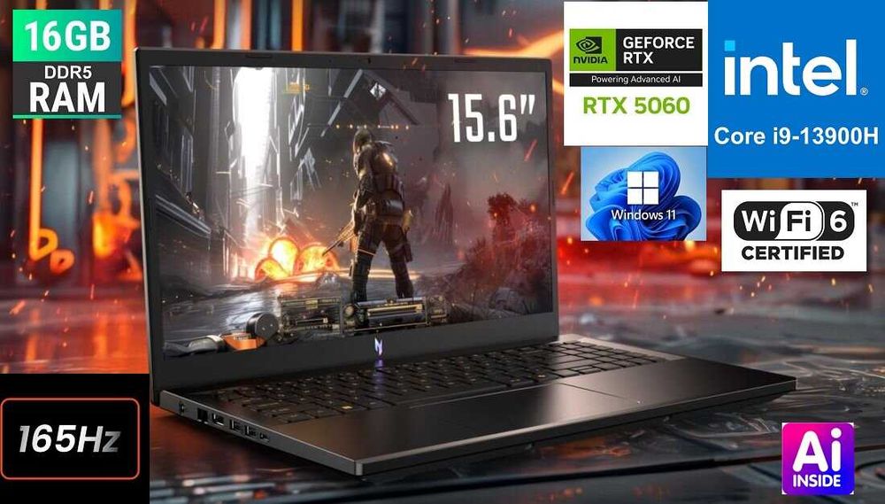 Acer Nitro V15 15,6FHD 165Hz i9-13900H RTX5060 8GB DDR7 , 16GB RAM DDR5 1 TB SSD Win 11
