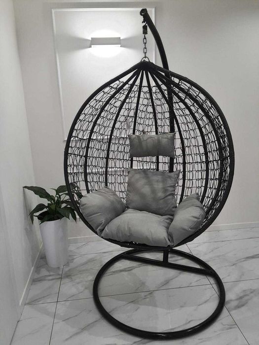 Fotel Ogrodowy Luksusowy Wiszący Kokon Czarny Z Poduszka Premium LUX