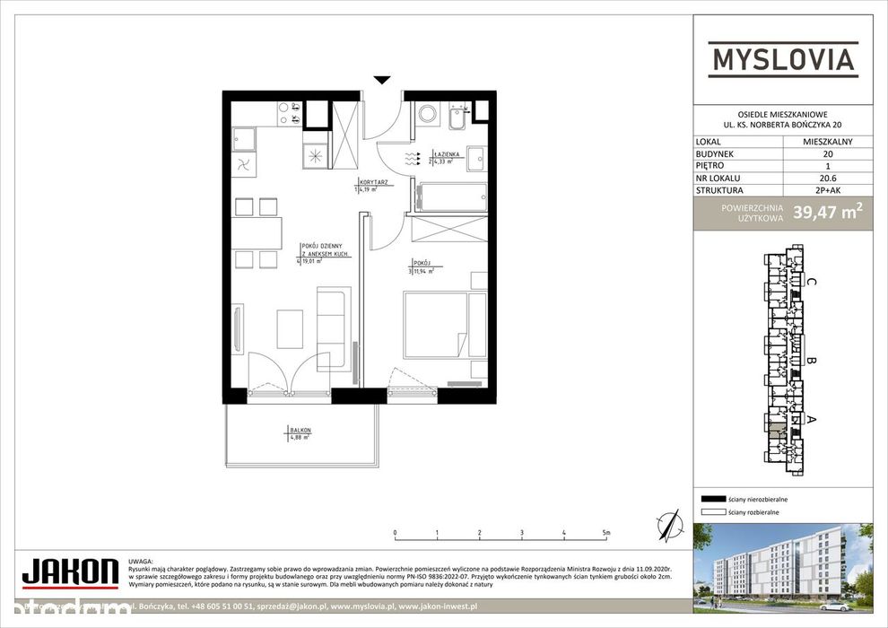 2-pokojowe mieszkanie 39m2 + balkon
