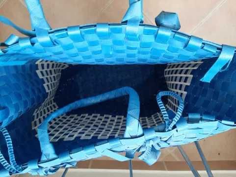 Carrinho para compras supermercado com rodas largas azul ráfia